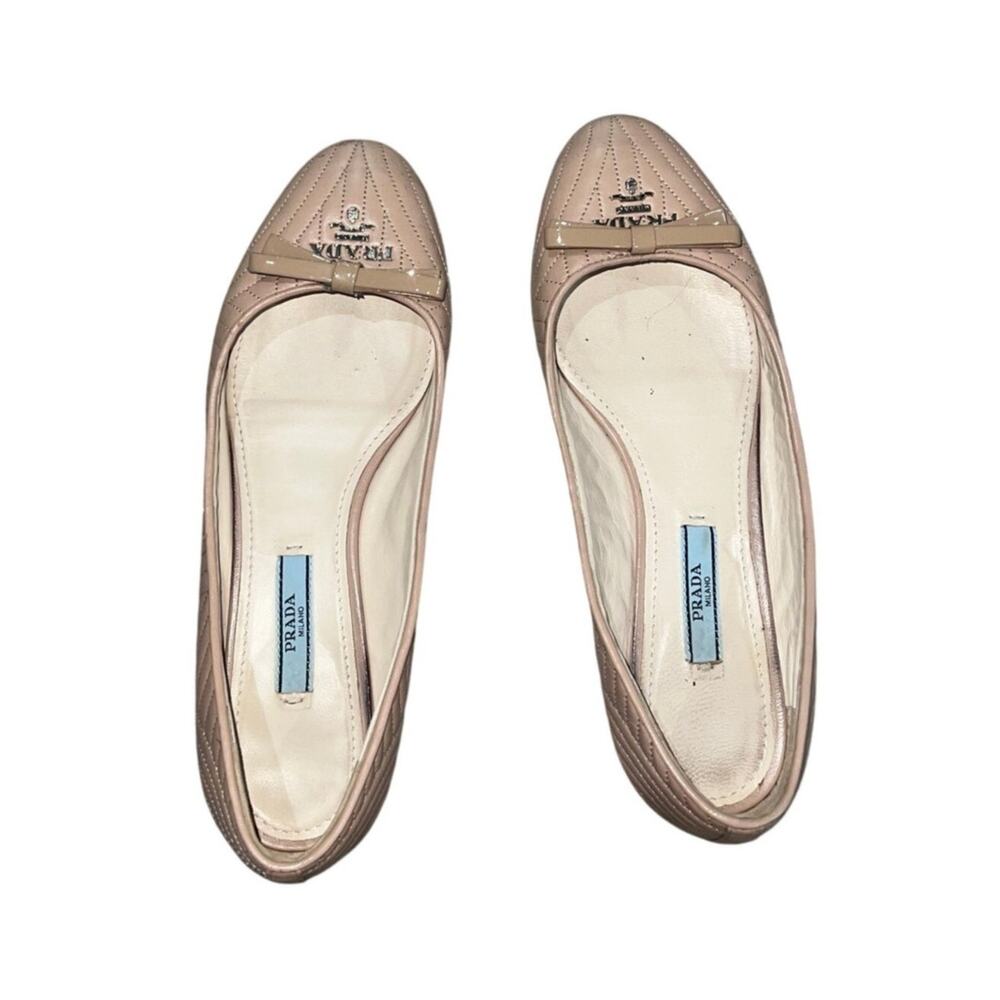 Prada Beige Quilted Leather Nude Bow Ballet Flats EU Size 36